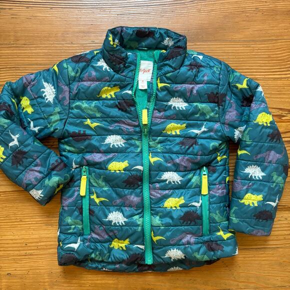 Cat & Jack green colorful dinosaur full zip puffer toddler coat SIZE 4T - Picture 1 of 6
